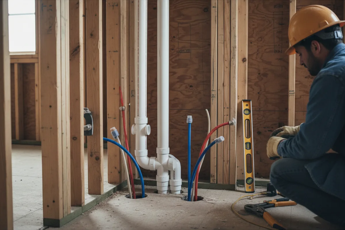Drain and supply rough-in during Sump Pump Repair in Rex